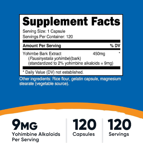 [Nutricost] 요힘베 껍질 추출물 450mg (9mg 요힘빈 알칼로이드) 120 캡슐